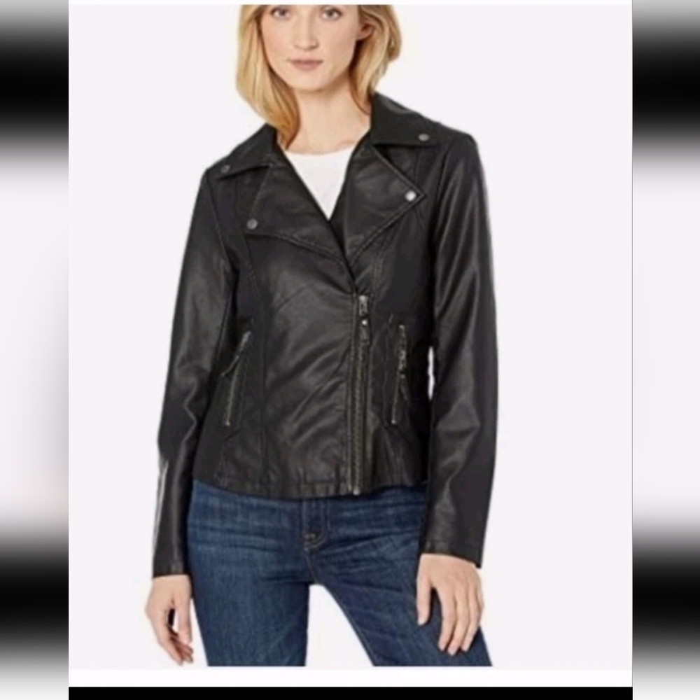 Max Studio Womens Black Faux Leather Stylish Trendy Moto Jacket XL